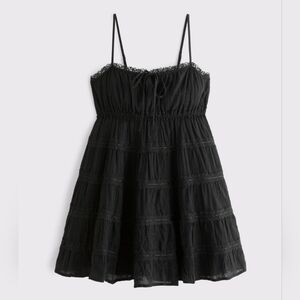 Abercrombie & Fitch Black Lace-Trim Tiered Mini Dress